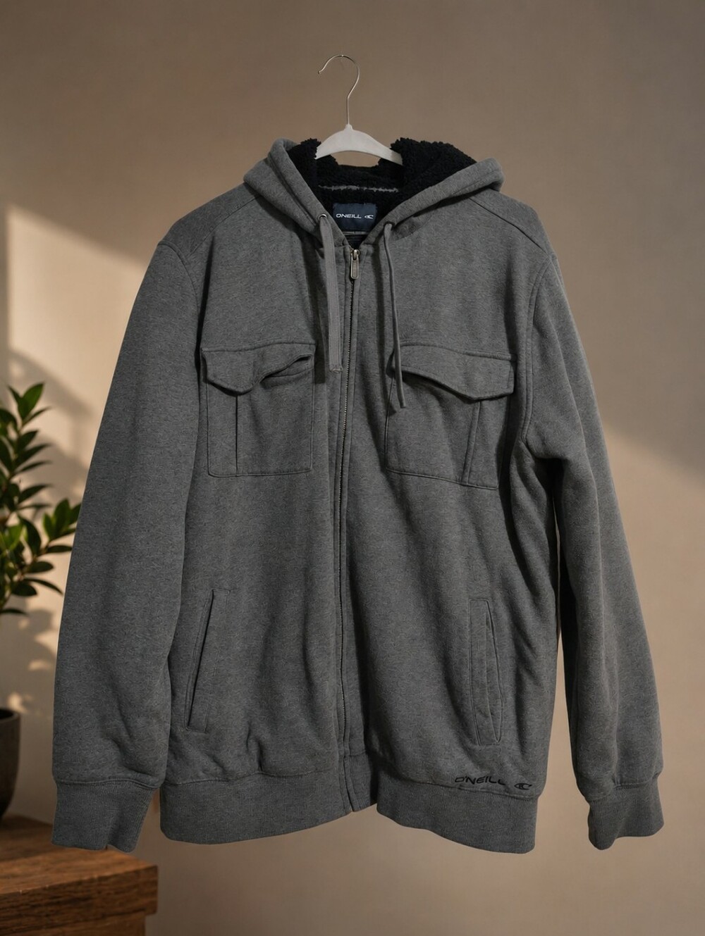 O'Neill Men's Dark Gray Sherpa-Lined Zip Hoodie